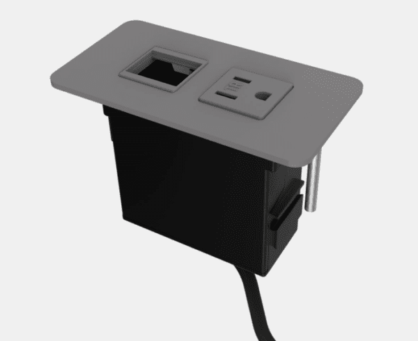 Plastic Surface Mount Mini-Tap, 120-in, Storm, 1 Power + 1 Open, with Tamper Resistant Outlets