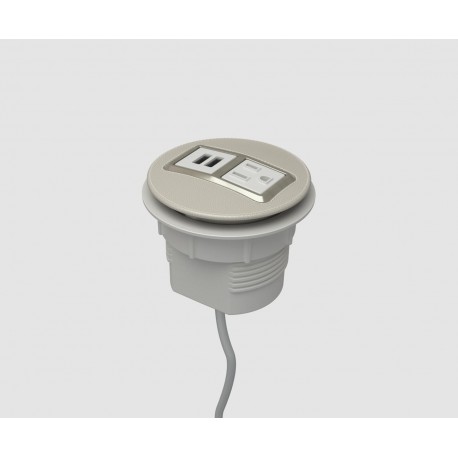 Byrne Node 1 Power/1 USB Data Desk Grommet (Cream Leather) 10ft AC Cord