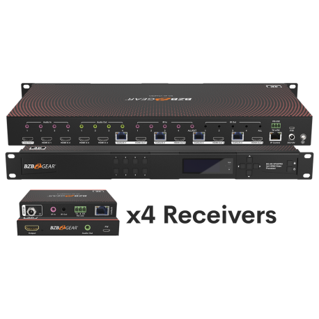 4x4 4K UHD Seamless HDMI Matrix Switcher/Video Wall Processor/Multiviewer over Cat5/6/7 with 4 Receivers Kit