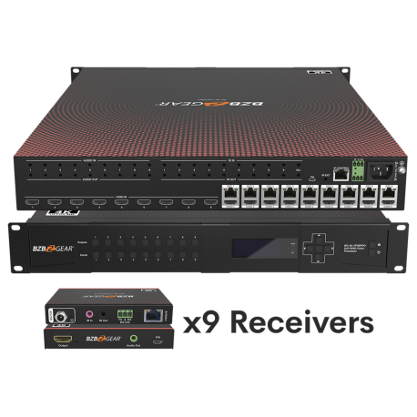 9x9 4K UHD Seamless HDMI Matrix Switcher/Video Wall Processor/Multiviewer over Cat5/6/7 with 9 Receivers Kit