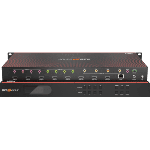 Audio-visual HDMI switcher with multiple ports.