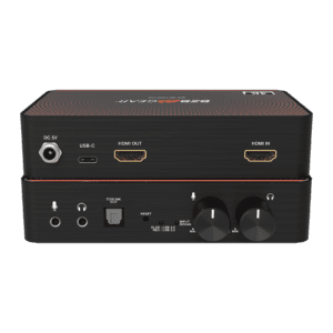 Audio interface device with various input ports.