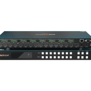 Audio-video matrix switcher with multiple ports.