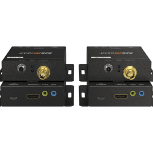 Two black electronic devices with connectors.