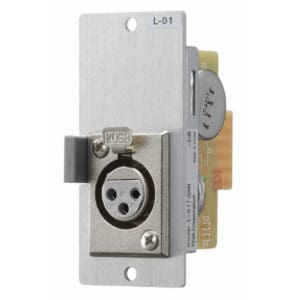 Audio connector with push mechanism and circuit.