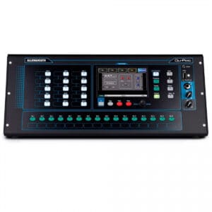 Audio mixer control panel with buttons.