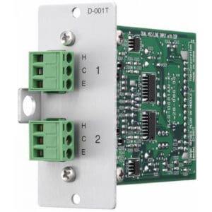 Electronic circuit board with green connectors.