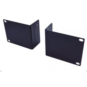 Two black metal brackets with holes.