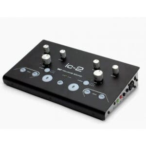 Audio control device with multiple knobs and ports.