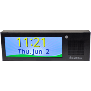 Digital clock displaying time and date.