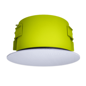 Bright yellow spotlight on black background.