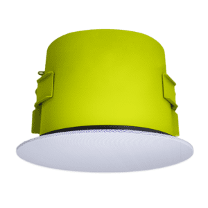 Yellow cylindrical light fixture on black background.