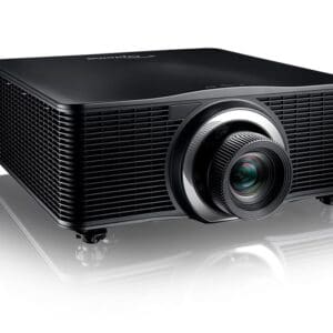 Black digital projector with large lens.