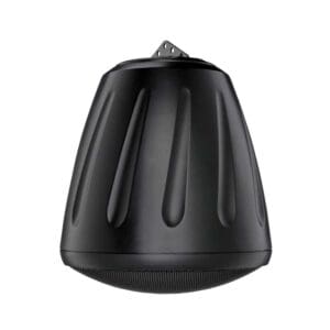 Black cone-shaped outdoor hanging speaker.