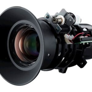 Camera lens with mechanical components and circuitry.