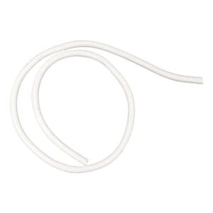 White coiled flexible hose on white background.