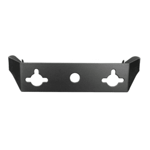 Black wall mounting bracket against black background.