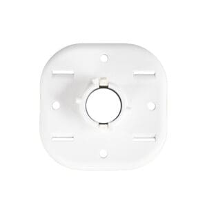 White plastic mounting bracket with central hole.