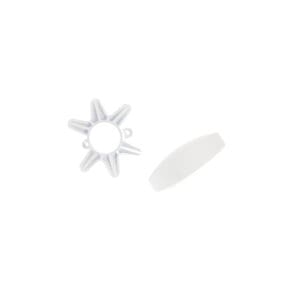 White star-shaped and oval plastic objects.