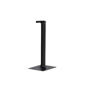 Black metal stand with square base.