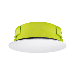 Green and white ceiling-mounted speaker.