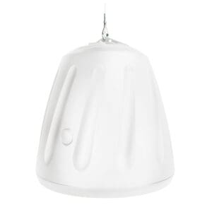White hanging cone-shaped object with hook.