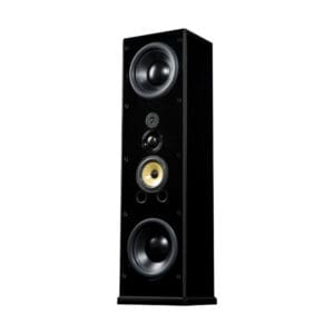 Black tower speaker with multiple drivers.