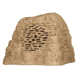Decorative rock with hidden speaker grill.