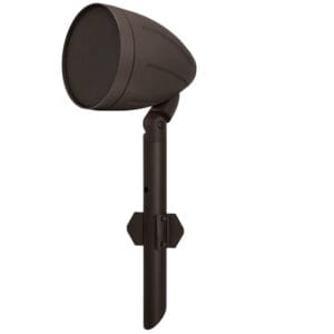 Outdoor landscape speaker with mounting stake.