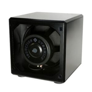 Black Induction Dynamics subwoofer cube speaker.