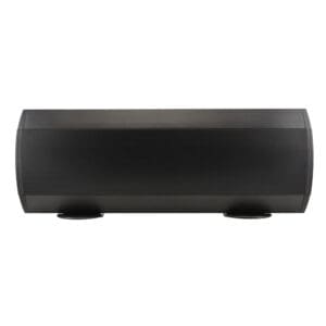 Black rectangular center channel speaker front view.
