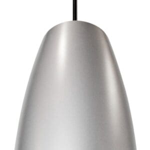 Hanging silver pendant speaker with black cord.