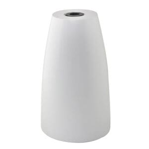 White conical object with round opening.