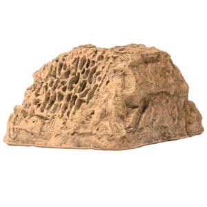 Artificial brown rock with textured surface.