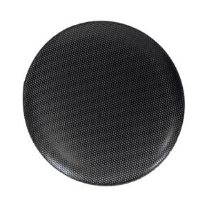 Textured round object on black background.