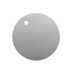 Round perforated white acoustic panel.