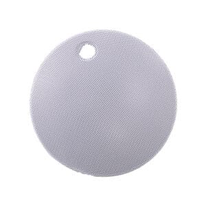 Round mesh splatter screen with handle hole.