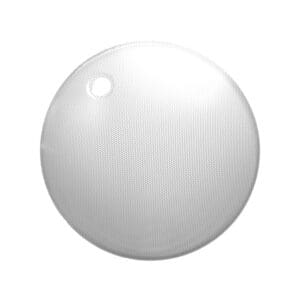 Round textured surface with small circular hole.