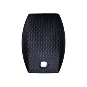 Black textured motorcycle seat cover, top view.
