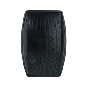 Black wall-mounted speaker with mesh grille.