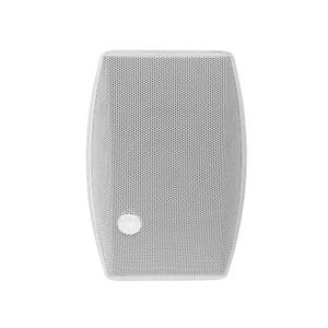 White wall-mounted speaker with mesh grille.