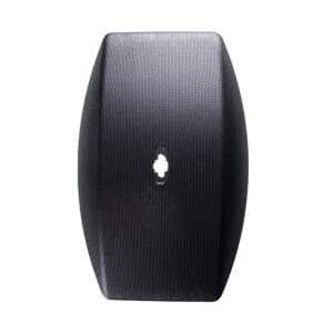 Black textured object with small central opening.