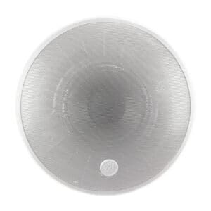 Round ceiling speaker with white grille.