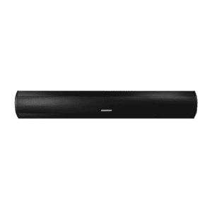 Black soundbar on a plain background.