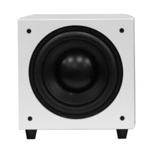 White subwoofer with a black speaker cone.
