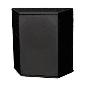 Black, rectangular speaker against a dark background.