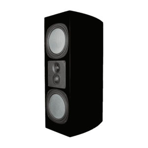 Black speaker with multiple audio drivers.