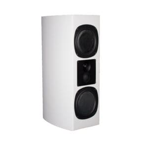 White speaker with three black drivers.