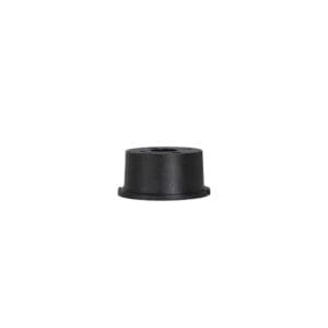 Black cylindrical rubber bushing on white background.