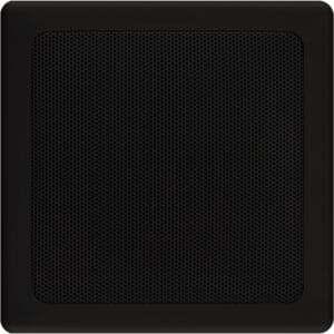 Black square speaker grille with perforated pattern.